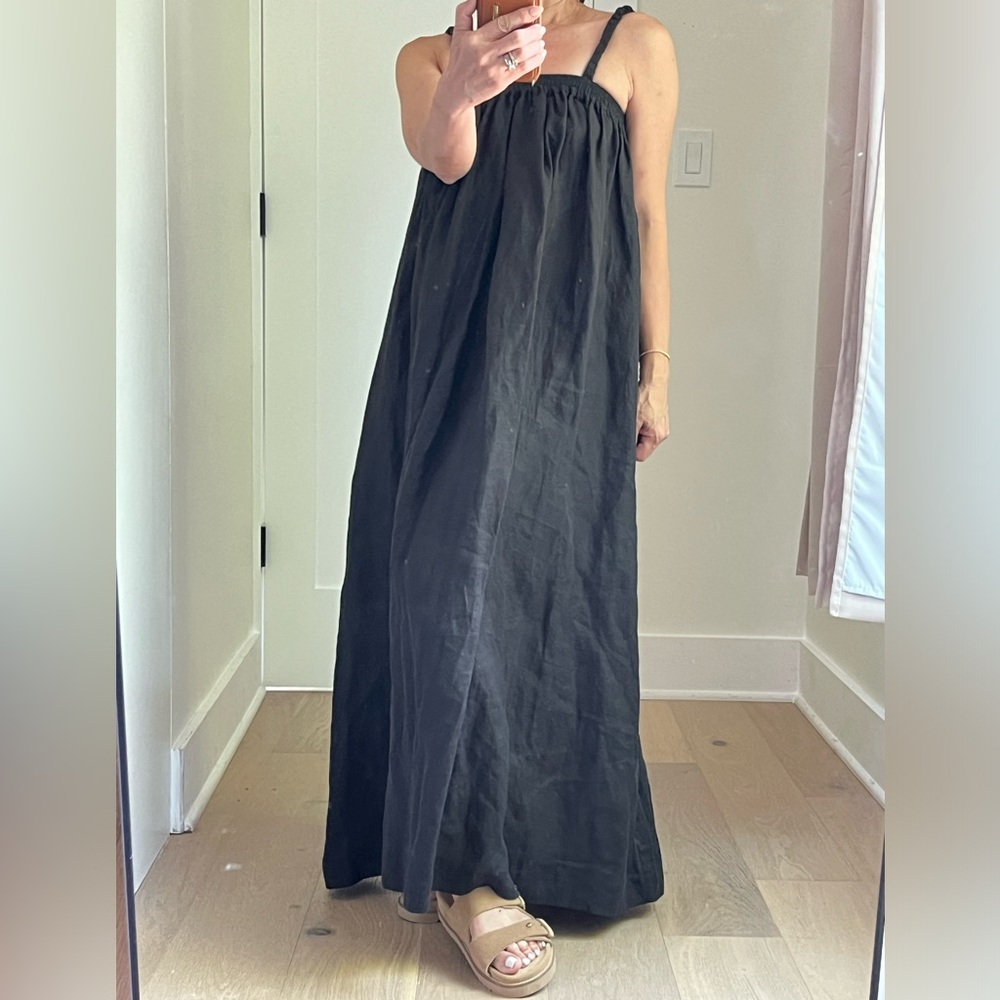 Deiji Studios black linen maxi dress size XS